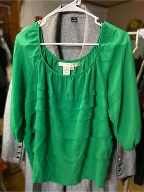 Studio M Emerald Green Layered Ruffle Scoop Neck Blouse